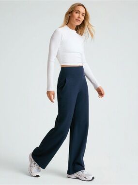 Beyond Yoga Nocturnal Navy Spacedye Laid Back Wide Leg Pant 31"